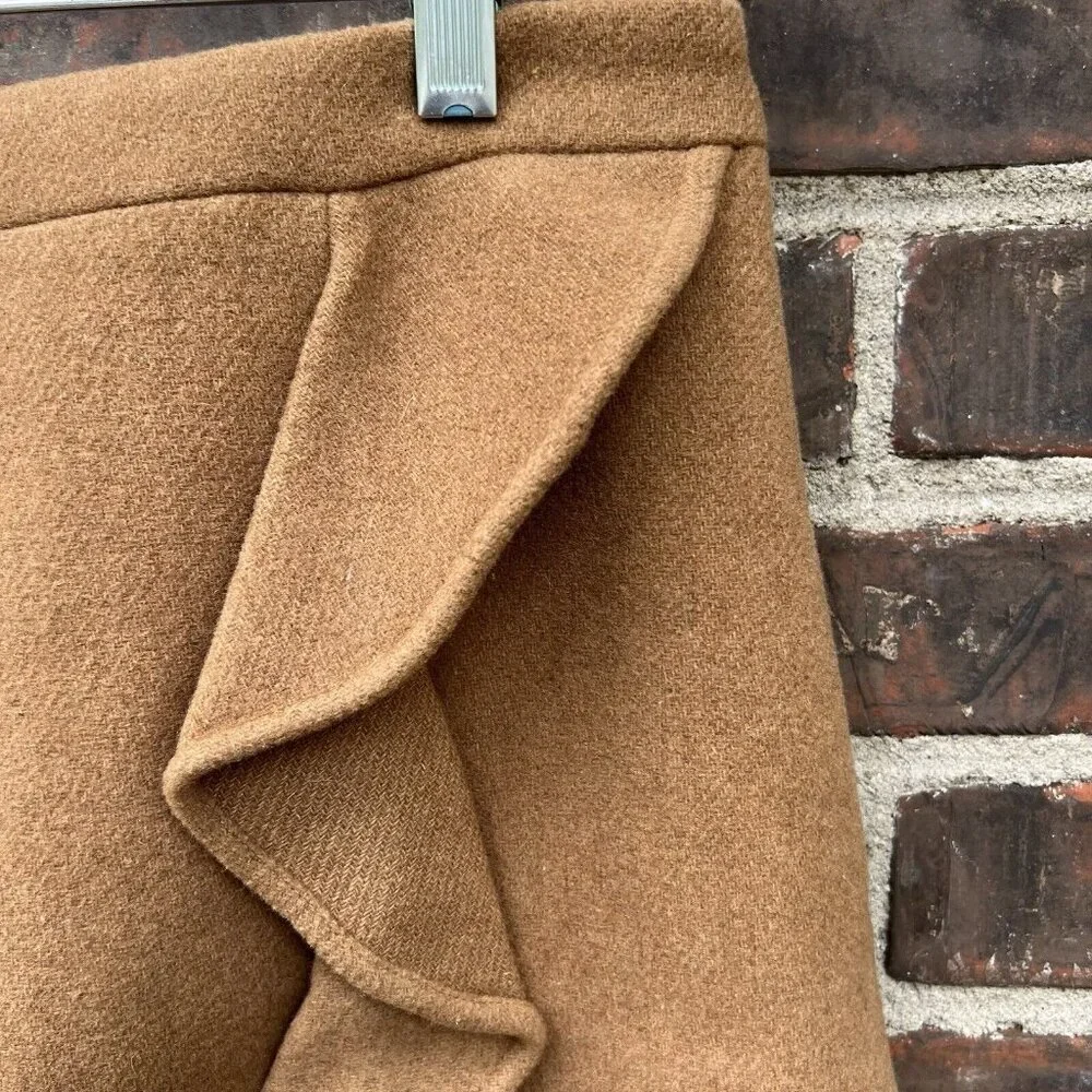 J. CREW Mercantile CAMEL Ruffle-Front Mini Skirt Thanksgiving Blend Lined Sz 10 - Picture 3 of 6